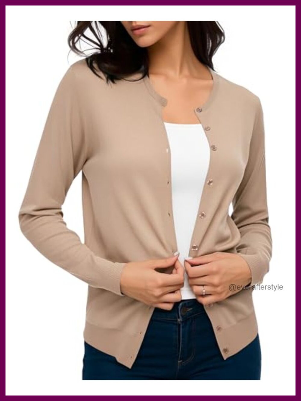 Women's Long Sleeve Button Down Knit Cardigan Sweater Crew Neck